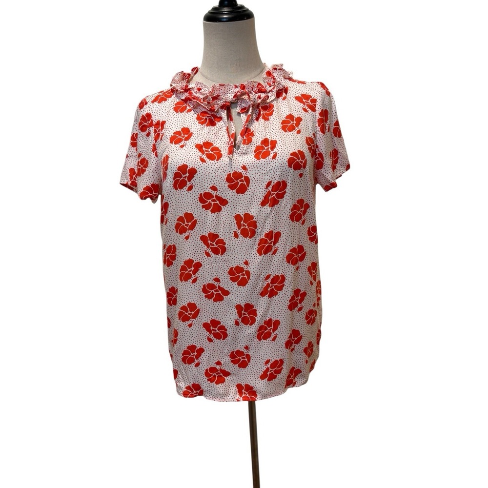 Boden Floral Peasent Top Sz 5 Silk Blend Ruffle Blouse Boho Romantic Spring